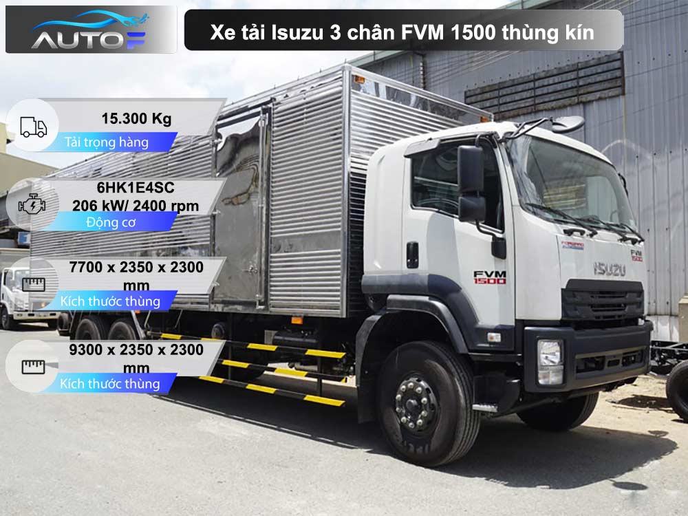 Xe tải Isuzu 3 chân FVM 1500 thùng kín 15 tấn dài 7.7 mét và 9.3 mét